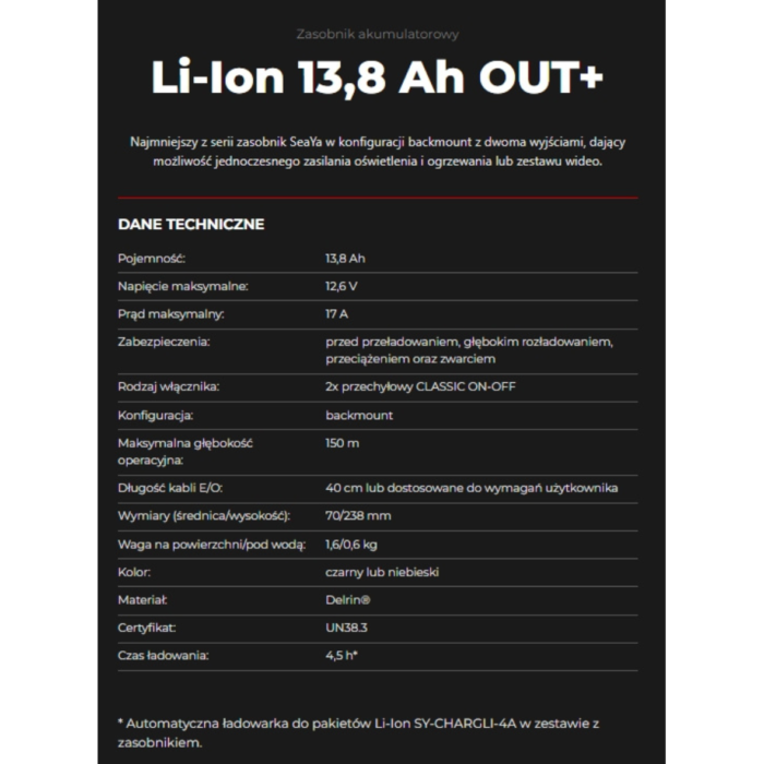 Bateria SeaYa Li-Ion 13.8Ah dwa wyjścia (4) Bateria SeaYa Li-Ion 13.8Ah dwa wyjścia (4)