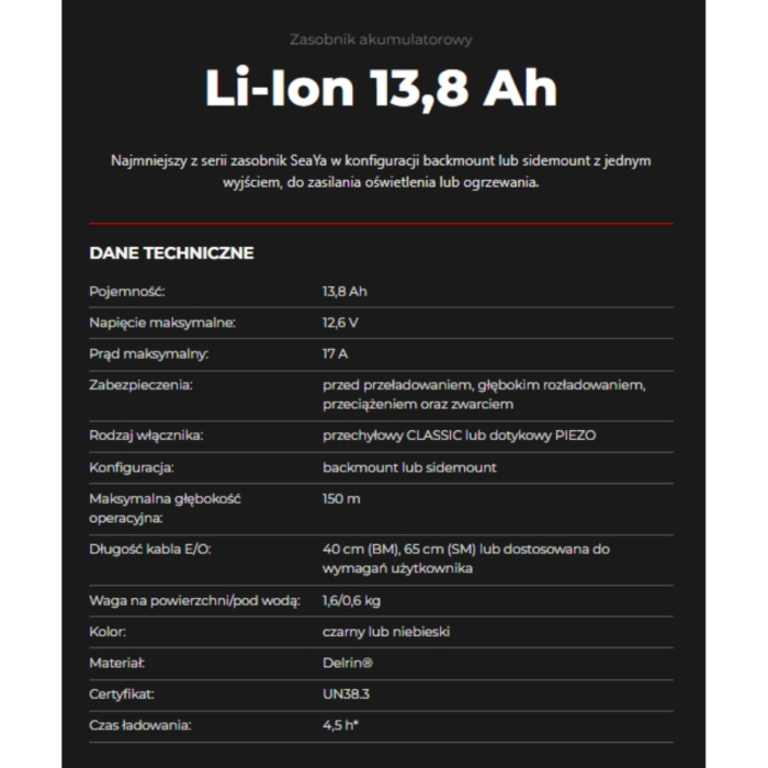 Bateria SeaYa Li-Ion 13.8Ah jedno wyjście (7) Bateria SeaYa Li-Ion 13.8Ah jedno wyjście (7)