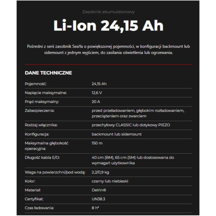Bateria SeaYa Li-Ion 24.15Ah jedno wyjście (15) Bateria SeaYa Li-Ion 24.15Ah jedno wyjście (15)