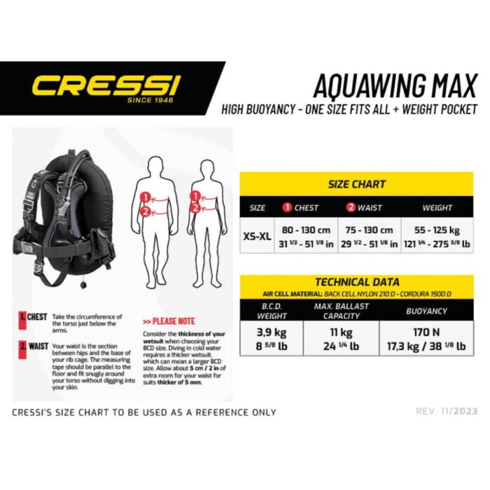 Jacket nurkowy Cressi Aquawing Max tabela rozmiarów Jacket nurkowy Cressi Aquawing Max tabela rozmiarów