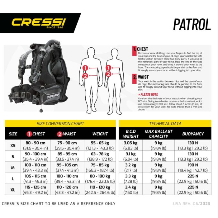 Jacket nurkowy Cressi Patrol tabela rozmiarów Jacket nurkowy Cressi Patrol tabela rozmiarów