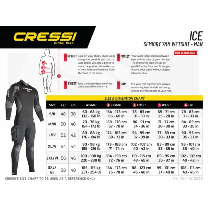 Skafander półsuchy Cressi Ice Semi Drysuit Man 7mm tabela rozmiarów Skafander półsuchy Cressi Ice Semi Drysuit Man 7mm tabela rozmiarów