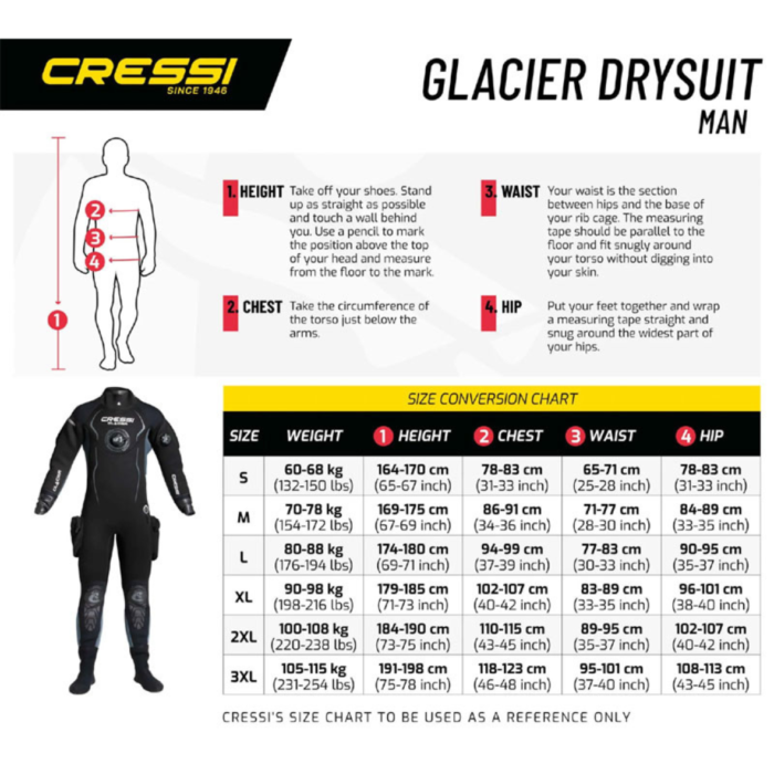 Skafander suchy Cressi Glacier 4mm męski tabela rozmiarów Skafander suchy Cressi Glacier 4mm męski tabela rozmiarów